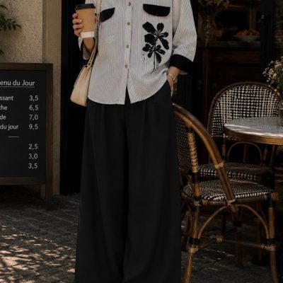 ست شومیز شلوار راه راه دوجیب