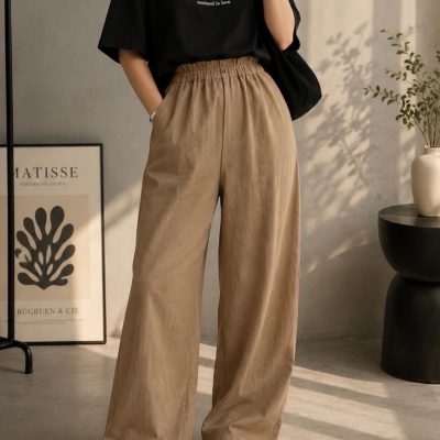 شلوار لینن کرم تیره