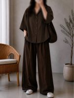 شومیز کتان یقه شکاری