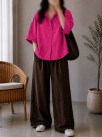 شومیز کتان یقه شکاری