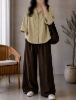 شومیز کتان یقه شکاری