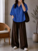 شومیز کتان یقه شکاری