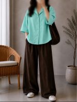 شومیز کتان یقه شکاری