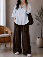 شومیز کتان یقه شکاری