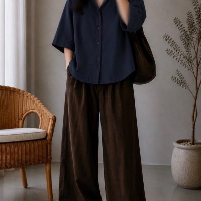 شومیز کتان یقه شکاری