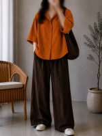 شومیز کتان یقه شکاری