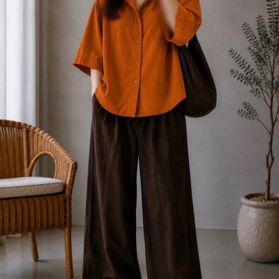 شومیز کتان یقه شکاری