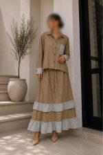 ست شومیز دامن راه راه لینن