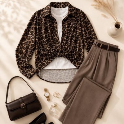 شومیز پلنگی+کراپ